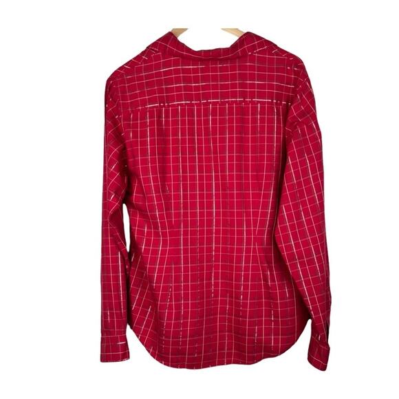 Hunt Club blouse women's 12 red plaid button front lurex long sleeve shirt - Picture 3 of 8